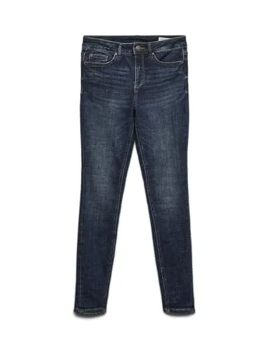 Vero Moda Skinny Fit Jeans in Dunkelblau - Stylische Jeans im Skinny Fit mit hohem Bund aus Bio-Baumwolle für optimalen Tragekomfort und eine perfekte Passform. Ideal für modische Outfits!