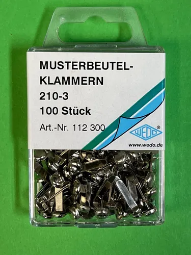 WEDO 112300 Musterbeutelklammern Rundkopf 210-3 in SB-Klarsichtdose 100 Stück