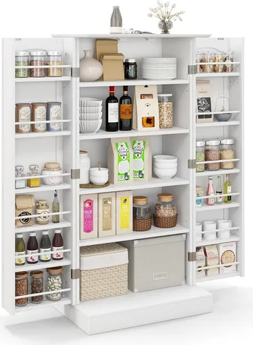GOPLUS Vorratsschrank mit Türen, 120cm hoch Küchenschrank mit verstellbaren Regalen & Metallgriffen, Mehrzweckschrank Aufbewahrungsschrank