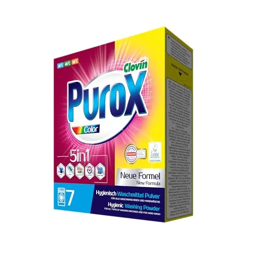 PUROX COLOR Waschpulver im Karton 7 Waschladungen 490 g – Universelles Pulver für Farbige Textilien, Entfernt Flecken, Umweltfreundlich, Effizient, Schützt vor Kalk