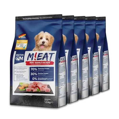 NutriQM M!eat Mini ITW 5 x 1,5kg – Hochwertiges Hundefutter - NutriQM M!EAT Mini bietet ausgewogenes Alleinfutter mit kleinen Kroketten für kleine Hunde. Mit 70 % tierischem Protein und 0 % Getreidezusatz ist es ideal für die Vitalität und Muskulatur.