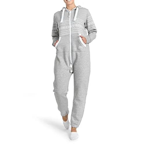 Finchgirl 32E45 Azteken FG117 Damen Jumpsuit Overall Jogging Hellgrau S - Jumpsuits für Damen, angenehm zu tragen und ideal für entspannte Freizeitlooks.