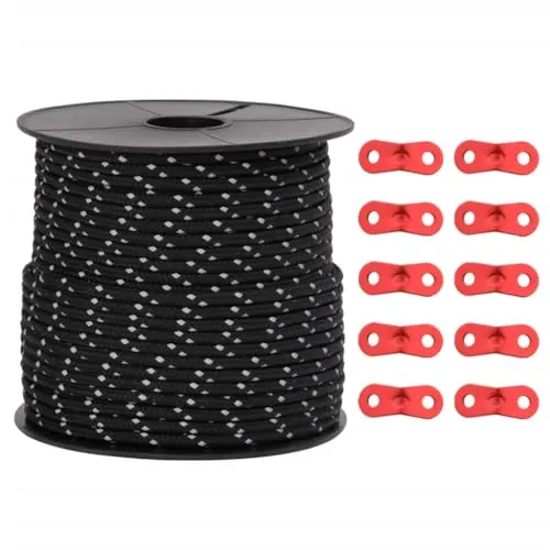 vidaXL Zeltleine, Zeltschnur mit Seilspannern, Abspannleine Reflektierend für Zelt Camping, Abspannseil Campingseil, Polypropylen 50m 4mm