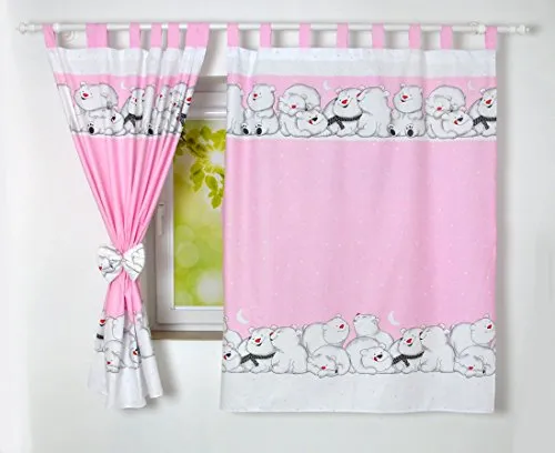 BABYLUX Kinderzimmer VORHANGE mit Schlaufen Kinder und Baby Gardinen 2x 120x160 cm (82. Eisbär Rosa)