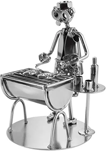 BRUBAKER Schraubenmännchen Barbecue Grill - Handgefertigte Eisenfigur für Grillmeister - Sammlerfigur aus handgefertigtem Metall, einzigartig und ideal als originelles Geschenk für Grillliebhaber zu jedem Anlass.