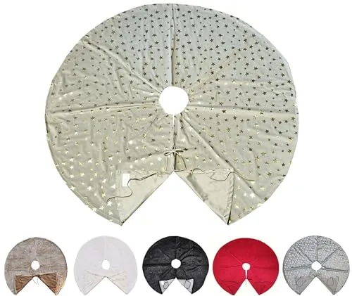 JACK Kuschlige Christbaumdecke Rund Ø 120cm Weihnachtsbaumdecke Weihnachtsbaum Decke Tannenbaum Unterlage, Farbe:Taupe Sterne
