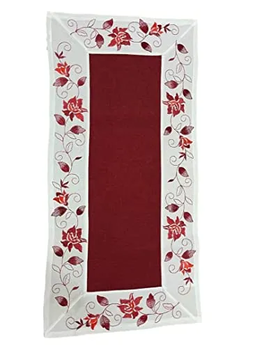 Tischläufer Tischdecke Mitteldecke Tischband gestickt Rosen Rot Weiss Silber Grau (22 x 55, Rot/Weiss)
