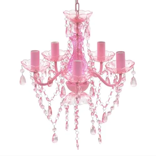 vidaXL Kronleuchter 5 Glühbirnen Rosa - Eleganter Kronleuchter aus Kunstglas für Kinderzimmer, schafft eine zauberhafte Atmosphäre mit 5 E14-Fassungen für individuelle Beleuchtung.