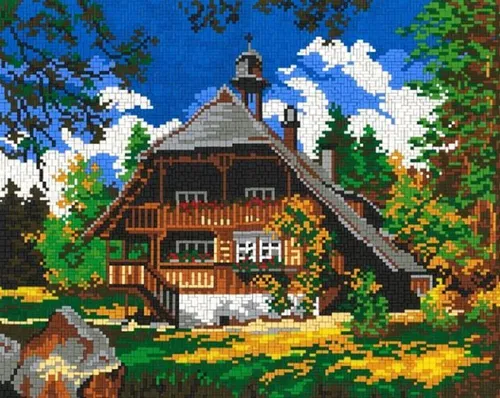 Mini Stecksystem Schwarzwald Haus - 9200 Teile mit XXL-Steckvorlage - Sets für kreative Köpfe, fördert die Feinmotorik und Kreativität beim Bauen einer detailreichen Landschaft mit 9200 Teilen.