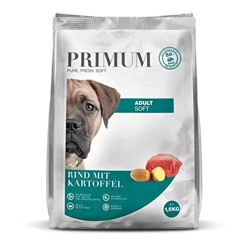 Produktbild PRIMUM – Soft Adult | Halbfeuchtes Hundefutter mit 70% frischem Fleisch für ausgewachsene Hunde. Getreidefreies Alleinfutter ohne Zusatzstoffe im Beutel | 1,5kg Rind mit Kartoffel