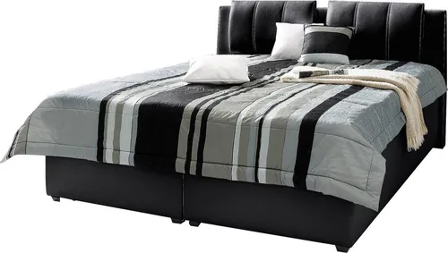 Polsterbett MAINTAL, schwarz, 152x223 cm - Polsterbett in trendigem Design mit verstellbaren Kopfteilen für individuellen Komfort. Ideal für geruhsamen Schlaf und ein Hauch von Exklusivität im Schlafzimmer.