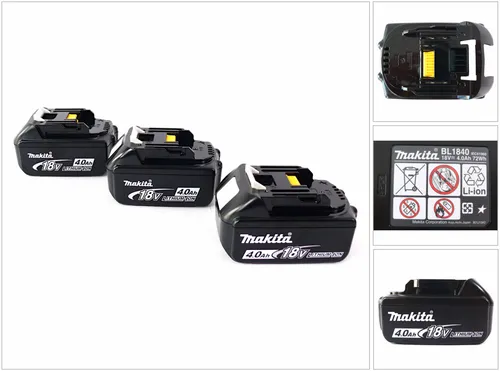 Makita BL 1840 B 18 V - 4,0 Ah Li-Ion Akku 3er Pack - 3er Pack leistungsstarker 18 V Li-Ion Akkus für Makita Werkzeuge, ideal für längere Einsatzzeiten und hohe Effizienz bei Ihren Projekten.