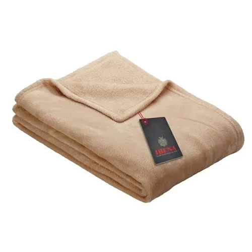 Ibena Kuscheldecke Olbia 130x180 cm - flauschig, warm & waschbar, Fleecedecke beige einfarbig