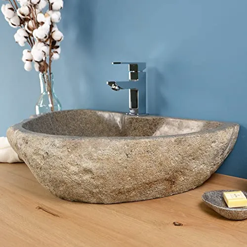 WOHNFREUDEN cm eckiges Naturstein Waschbecken in grau von Wohnfreuden