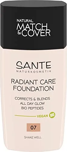 SANTE Naturkosmetik Radiant Care Foundation 07 Rose Beige, vegane Foundation mit Bio-Peptiden und hochwertigen Ölen, für strahlende Haut, pflegende und nachhaltige Formel, 30ml