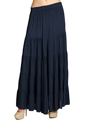 Caspar RO020 Langer eleganter Damen Maxi Sommer Rock Faltenrock, Farbe:dunkelblau, Mode Größe:L/XL