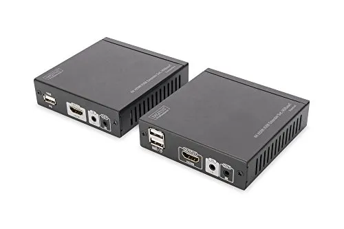 DIGITUS Professional DS-55502 - 4K HDMI KVM-Extender - 30/60 Hz - Set (Sender/Empfänger) - HDBaseT - HDCP 1.4 - bis zu 70 m Reichweite - PoE-fähig - Patchkabel (Cat 5e/6) - schwarz