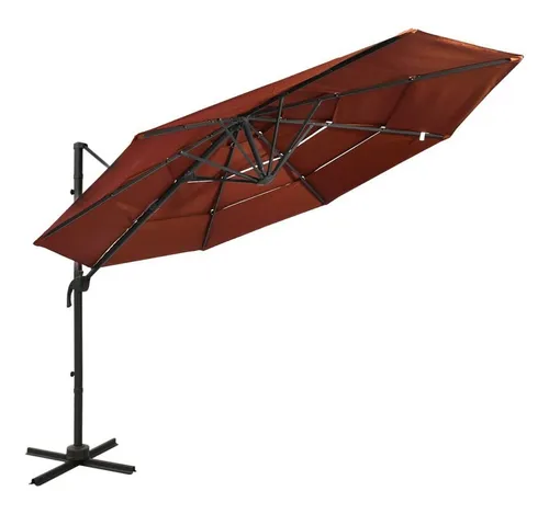 Sonnenschirm mit Aluminium-Mast 4-lagig Terrakottarot 3x3 m - Ampelschirm in eleganter terrakotta-roter Farbe, bietet perfekten Sonnenschutz mit einer Breite von 300 cm und einer Höhe von 247 cm – ideal für Garten und Terrasse.