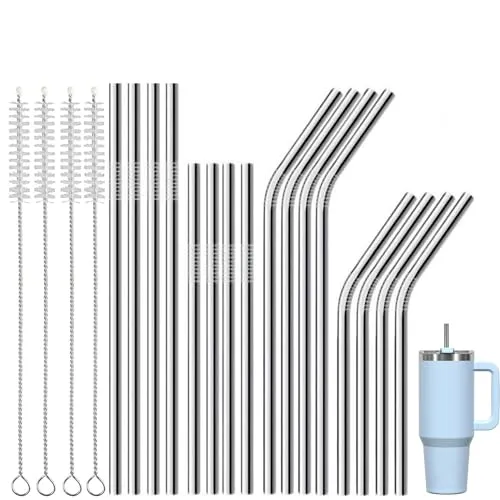 AUNEK Edelstahl Strohhalme Wiederverwendbar, 16er Set Metall Strohhalm mit 4 Reinigungsbürsten Extra und Tragetasche, Umweltfreundlich Trinkhalme zum Cocktail Party, Smoothie, Milchshake, 30/20 oz