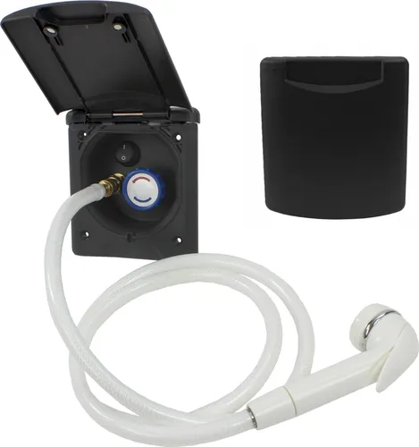 ABL Wasser Außensteckdose Außendusche Schlauch Wohnmobil Wohnwagen Camper Dusche Mischbatterie + Schalter schwarz