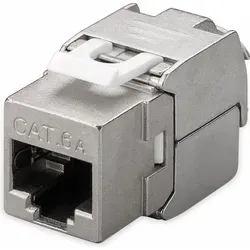 Goobay Keystone Modul RJ45 CAT 6A, STP, slim-line - 16,3 mm Breite, Krokodil-Typ, Klemmleiste für LSA Montage (werkzeugfrei) - Silber