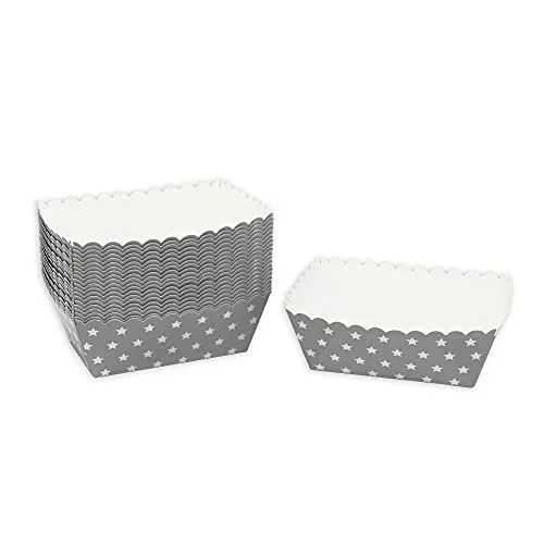 Frau WUNDERVoll® Kuchen Backformen 48 Stück, grau, weiße Sterne/Mini Kuchenform Backformen, Backförmchen, Muffin Backform, Papierbackform, Förmchen Papier Kastenform Einweg Backform