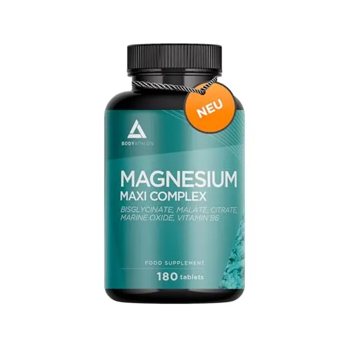 Magnesium Komplex | 4 Magnesium+ Vitamin B6- Magnesium Bisglycinat+ Magnesium Malat+ Magnesium Citrate+ Magnesiumoxid- 180tabletten- Laborgeprüft- Vegetariano, hochdosiert- Bodyathlon