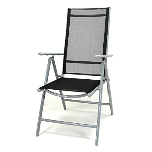 Nexos Trading Klappstuhl Komfortbreite Hochlehner Gartenstuhl Campingstuhl Liegestuhl – Sitzmöbel Garten Terrasse Balkon – Stuhl aus Alu & Kunststoff - schwarz