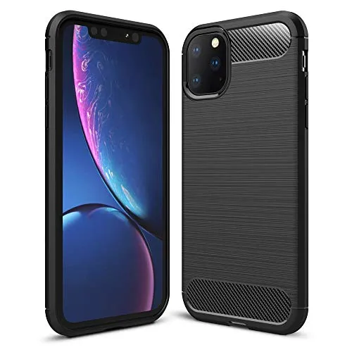 NALIA Silikonhülle für iPhone 11 Pro Max - rutschfest & Matt - Vortex (Gebürstete Optik & Carbon Design) - Marke aus Berlin, Farbe:Schwarz