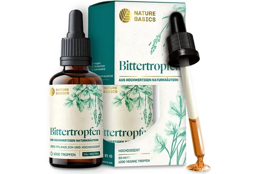 Nature Basics Hochwertige Bittertropfen Naturkräuter ohne Alkohol Vegan Tropfen, 50 g 50 ml