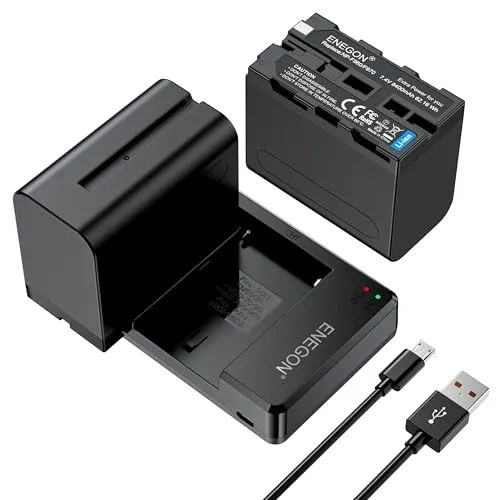 ENEGON NP-F970 Ladegerät Battery Ersatzbatterien (2 Stück, 8400mAh) & Schnellladegerät USB Dual Charger für Sony NP-F970 NP-F960 NP-F950 NP-F930 NP-F550 NP-F570 NP-F750, Camcorder Akku
