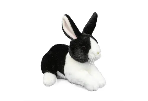 Kuscheltier Hase liegend schwarz weiß 25 cm - Kuschelweicher Plüsch, maschinenwaschbar und ideal als Geschenk für Kinder oder als Dekoration
