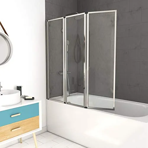 Marwell Triple Chrome Duschwand für Badewanne 125 x 143 cm - Duschkabinen & -wände: Platzsparende Badewannenfaltwand aus 4 mm Einscheibensicherheitsglas, mit hochwertigem Aluminiumprofil und einfacher Montage. Ideal für schiefe Wände!