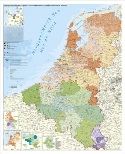 Benelux Länder Postleitzahlen Wandkarte Poster NEUE AUFLAGE in gelb von Stiefel