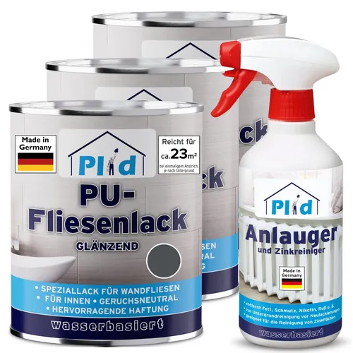 Plid Fliesenlack Set 2,25l Anthrazit Satin  - Lacke für Wandfliesen in Küche und Bad, aromatenfrei und feuchtigkeitsbeständig. Ideal für DIY-Projekte mit hervorragender Haftung und einfacher Verarbeitung.