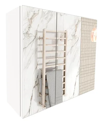 möbelkap Spiegelschrank Bad 60x50x17,8 cm Weiß – Badezimmerschrank, Badschrank und Hängeschrank mit Spiegel, 3 Ablageflächen Stauraum, beidseitig montierbare Tür, Wandschrank zur Wandmontage