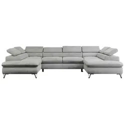 MKS MEBLE Sofa U-Form Grau - Schlafsofa mit Bettkasten und verstellbaren Kopfstützen - Moderne Wohnlandschaft mit Schlaffunktion, HR-Schaum für optimalen Komfort und zwei Bettkästen für zusätzlichen Stauraum. Ideal für Ihr Wohnzimmer!