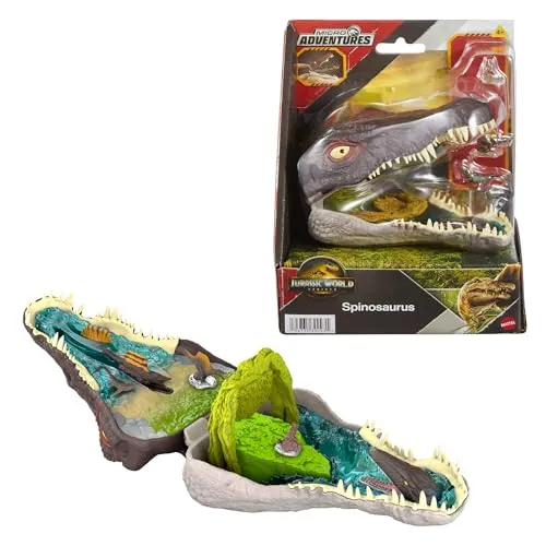 Mattel® Jurassic World Rebirth Micro Compact Spinosaurus - Interaktives Mini-Spielset im Spinosaurus-Kopf-Design, ideal für Dinosaurierfans. Enthält 4 aktivierbare Funktionen und 3 Figuren für kreativen Spielspaß, perfekt für Zuhause oder unterwegs!