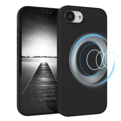EAZY CASE Magnetische Silikon Hülle für iPhone 16e - MagSafe-kompatibel, Premium-Liquid-Silikon, Stoßfest, Kameraschutz, Mikrofaser-Innenfutter, Slim Cover Handyhülle Bumper - Schwarz