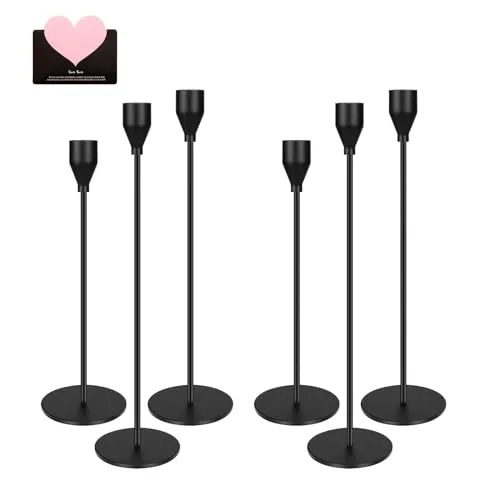 TAVADA Kerzenständer schwarz 6 Set,Kerzenhalter Hochzeit Kerze Stand Hoch Kerzenleuchter,Stabkerze Hoch Kerze Stand für Heimdekoration,Tisch, Kaminsims,Hochzeit,Kerzenlicht,Abendessen,Jubiläum