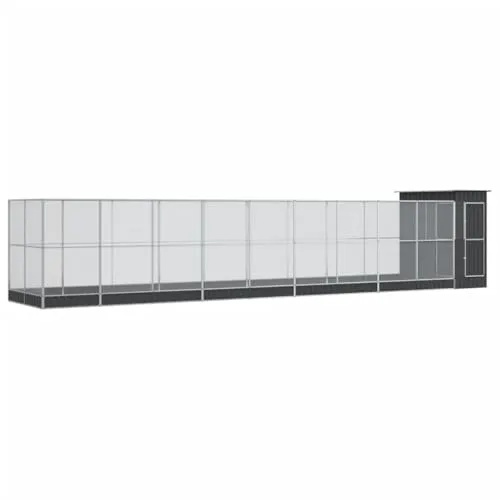 vidaXL Voliere mit Erweiterung - Silbern 1037x203x216 cm - Sonstiger Vogelbedarf mit stabiler Stahlkonstruktion für maximale Sicherheit und Langlebigkeit. Bietet viel Platz zum Fliegen und Spielen für Vögel und andere Kleintiere.