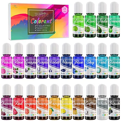 Epoxidharz UV Harz Farbe - 24 Farben Flüssiger Epoxidharz Farben Pigment für Resin Kunst, Schmuckherstellung - Konzentrierter UV Harz Farbstoff für Harzfarben, Becher, Farben, DIY Basteln - je 10 ml