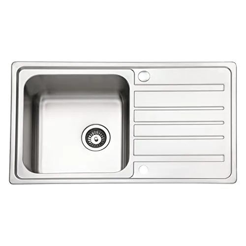 JASSFERRY Edelstahl Küchenspüle 1 Becken Einsatz, Reversibel Einbauspüle mit Siphon-Ablauf und Überlaufgarnitur 860 x 500mm