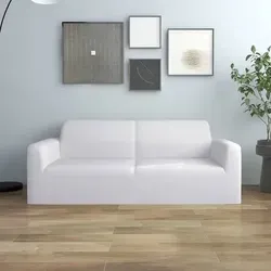 vidaXL Stretch Sofahusse 2-Sitzer Weiß Polyester-Jersey - Hussen für 2-Sitzer-Sofas, schützt vor Flecken und Tierhaaren, passt auf Sofas von 145-185 cm, leicht anzubringen und waschbar.