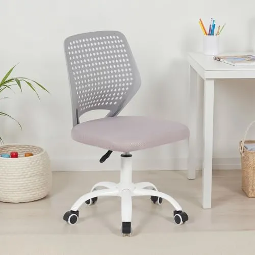 IDIMEX Kinderdrehstuhl Jade höhenverstellbar, Grau – ergonomischer Schreibtischstuhl für Kinder, gepolsterter Sitz mit atmungsaktivem Mesh, Rückenlehne aus Kunststoff, 5-Stern-Fußkreuz Metall