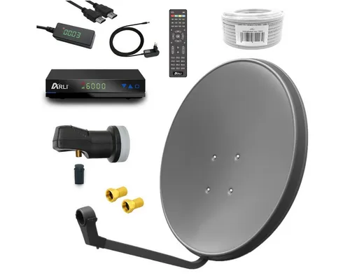 ARLI 60 cm HD Sat Anlage Set mit Receiver und Zubehör