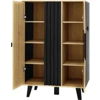 okwish Sideboard mit Vitrine Glas und LED in Schwarz-Natur