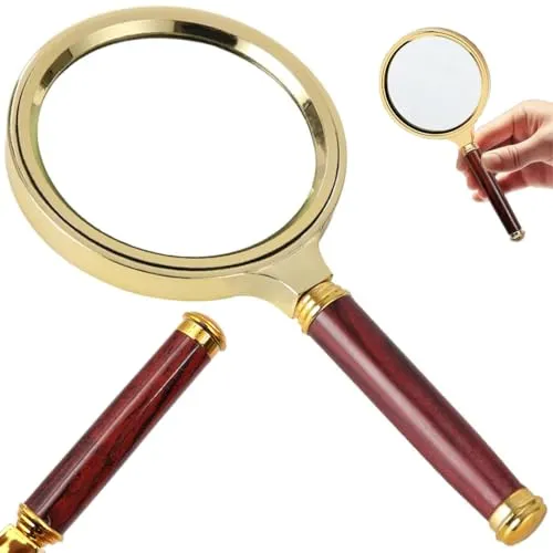 Handlupe 10-fache Vergrößerung Senioren Lupe 80mm Echtglas Leichtgewicht Leselupe (Gold/Rot)