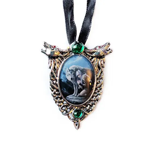 Anne Stokes Cabochon Anhänger - Fantastischer Wolf Elfe Unicorn - Halsketten & Anhänger, einzigartiger Fantasy-Schmuck mit Blauem Cabochon, ideal für Liebhaber von Fantasie und Mythologie