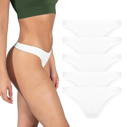 SMILODOX Seamless String Slips Damen, Nahtlos Hipster, Unsichtbare Unterhosen, Stabiler Halt mit Innenzug, Bequeme Unterwäsche, Sexy Fauen Panties Bikini 5er Pack Tanga, Größe:M/L, Color:Weiß
